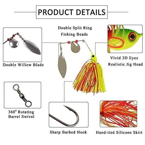 Fishing Spinner Baits Kit - Hard Spinner Lures Multicolor Buzzbait Swimbaits Pike Bass Jig 0.64oz (9pcs Spinner Baits)