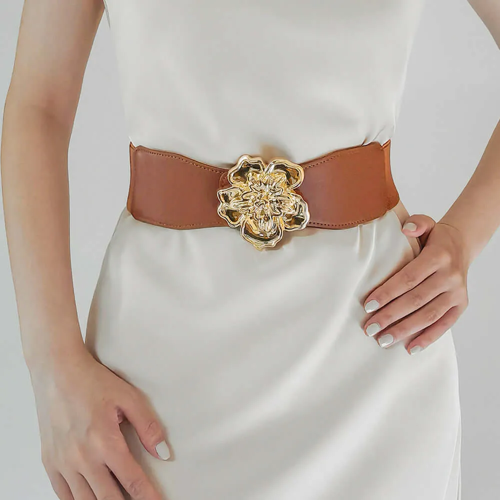 Flower Alloy Buckle Elastic Belt – Elegant & Adjustable