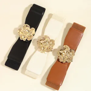 Flower Alloy Buckle Elastic Belt – Elegant & Adjustable