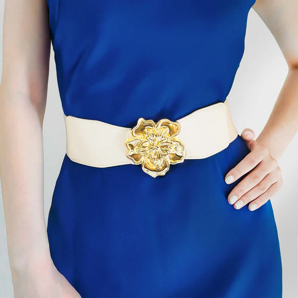 Flower Alloy Buckle Elastic Belt – Elegant & Adjustable