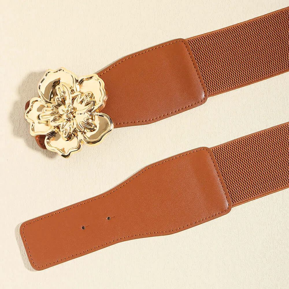 Flower Alloy Buckle Elastic Belt – Elegant & Adjustable