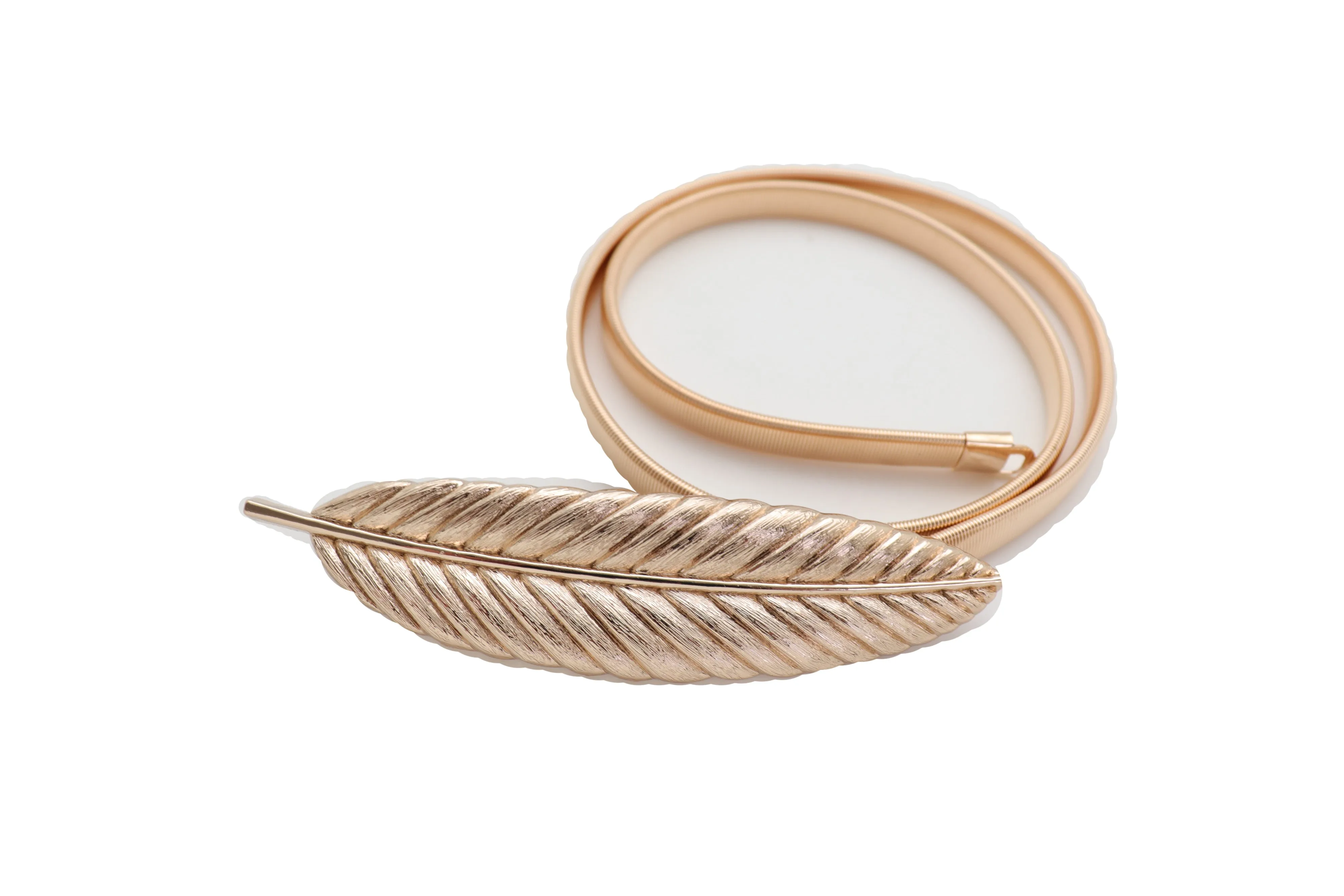 Gold Metal Elastic Narrow Band Wedding Bridal Belt Leaf Buckle Size S M L