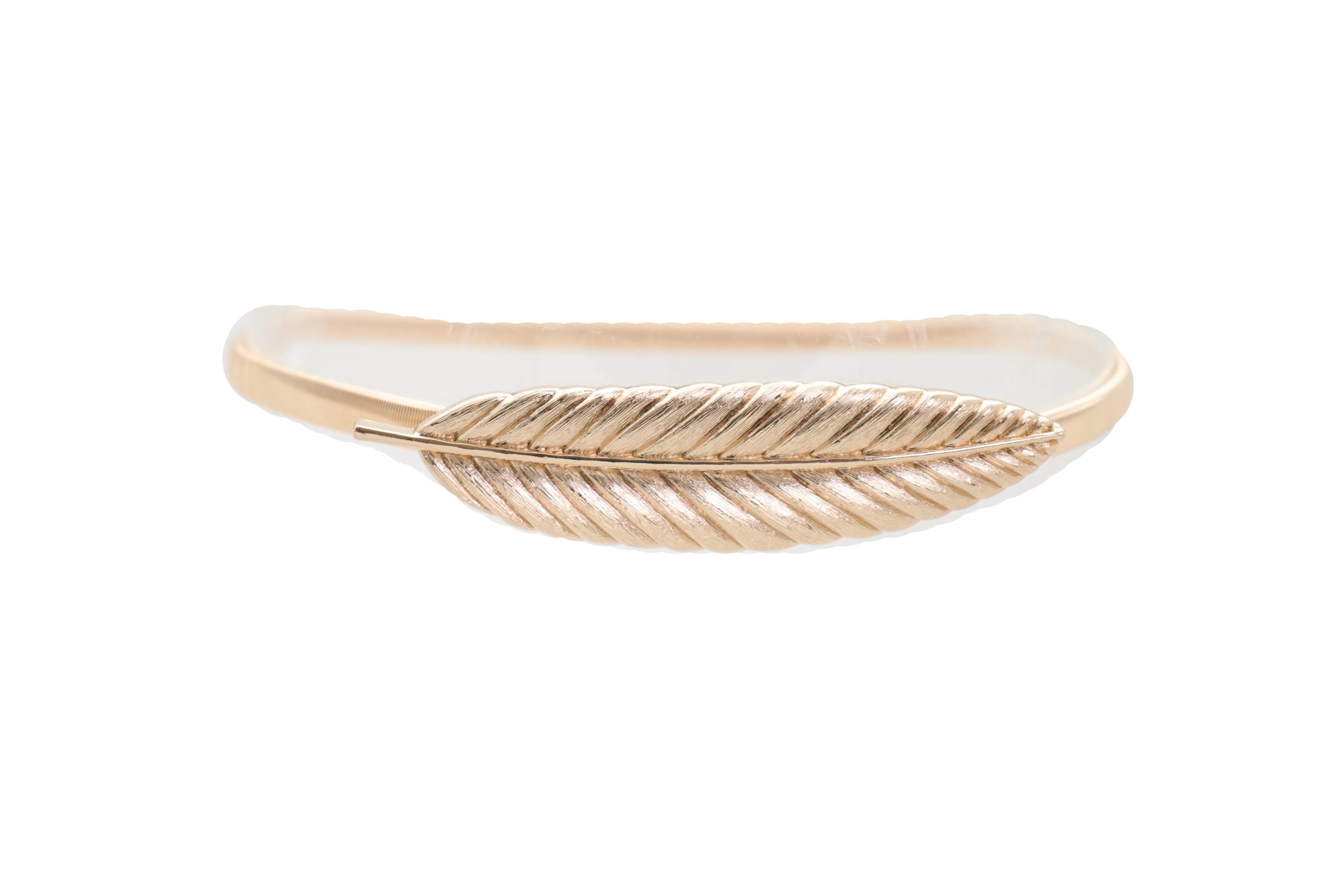 Gold Metal Elastic Narrow Band Wedding Bridal Belt Leaf Buckle Size S M L