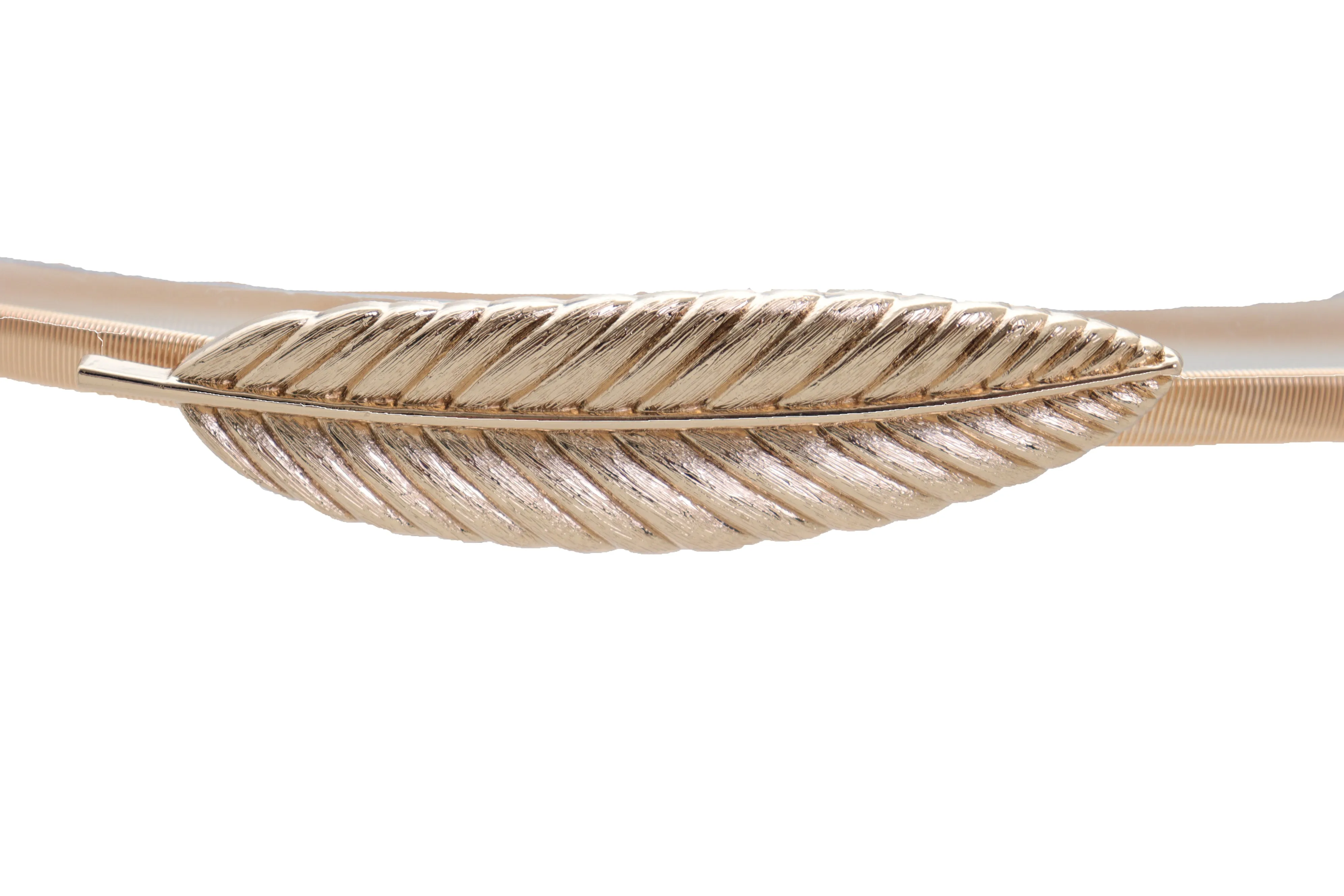 Gold Metal Elastic Narrow Band Wedding Bridal Belt Leaf Buckle Size S M L