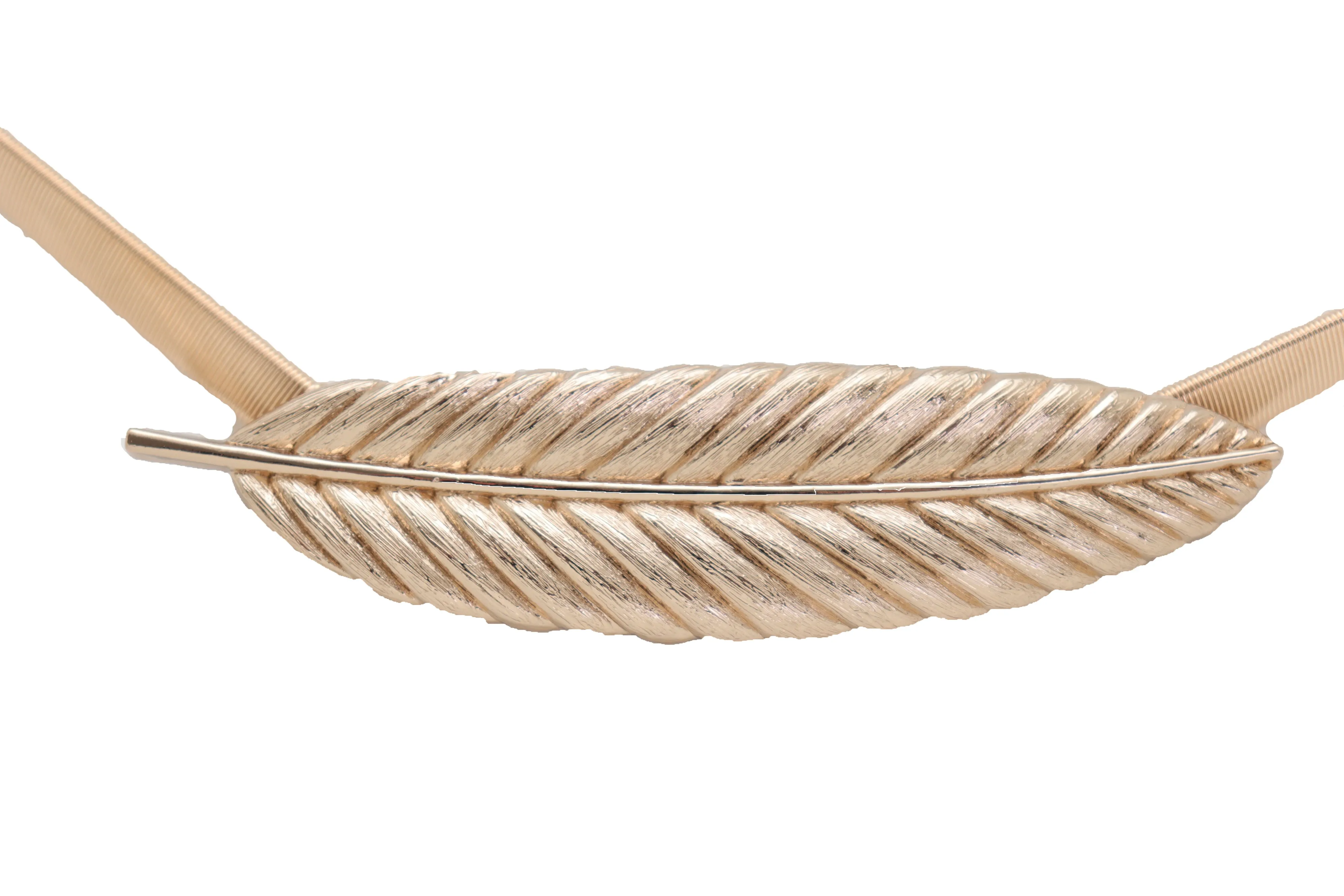 Gold Metal Elastic Narrow Band Wedding Bridal Belt Leaf Buckle Size S M L