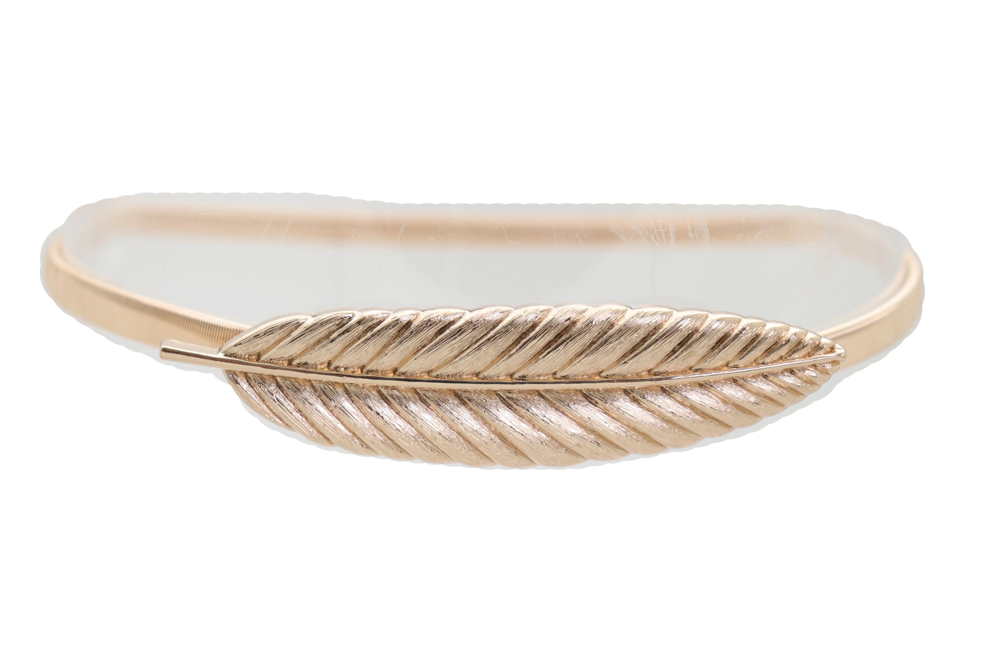 Gold Metal Elastic Narrow Band Wedding Bridal Belt Leaf Buckle Size S M L