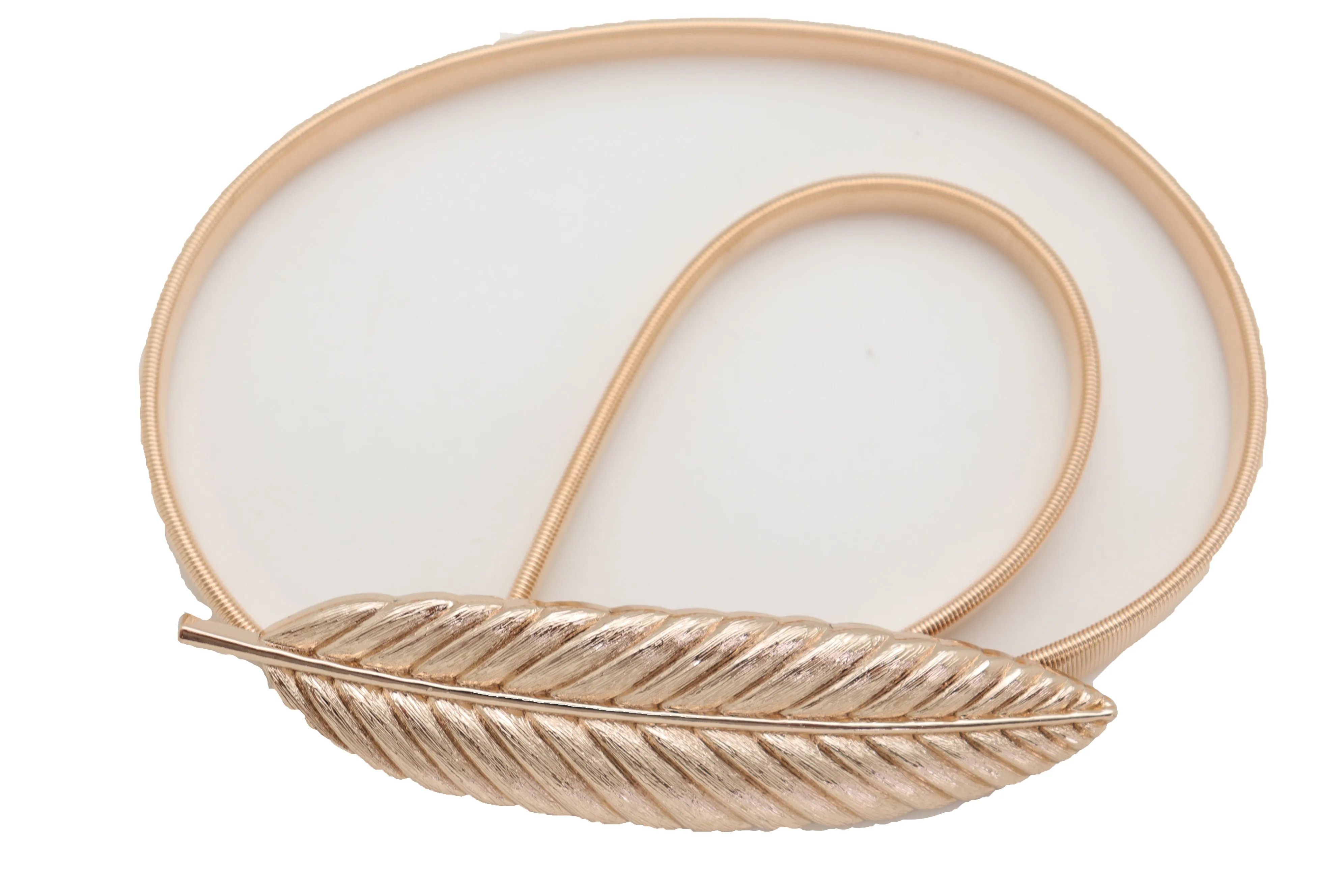 Gold Metal Elastic Narrow Band Wedding Bridal Belt Leaf Buckle Size S M L