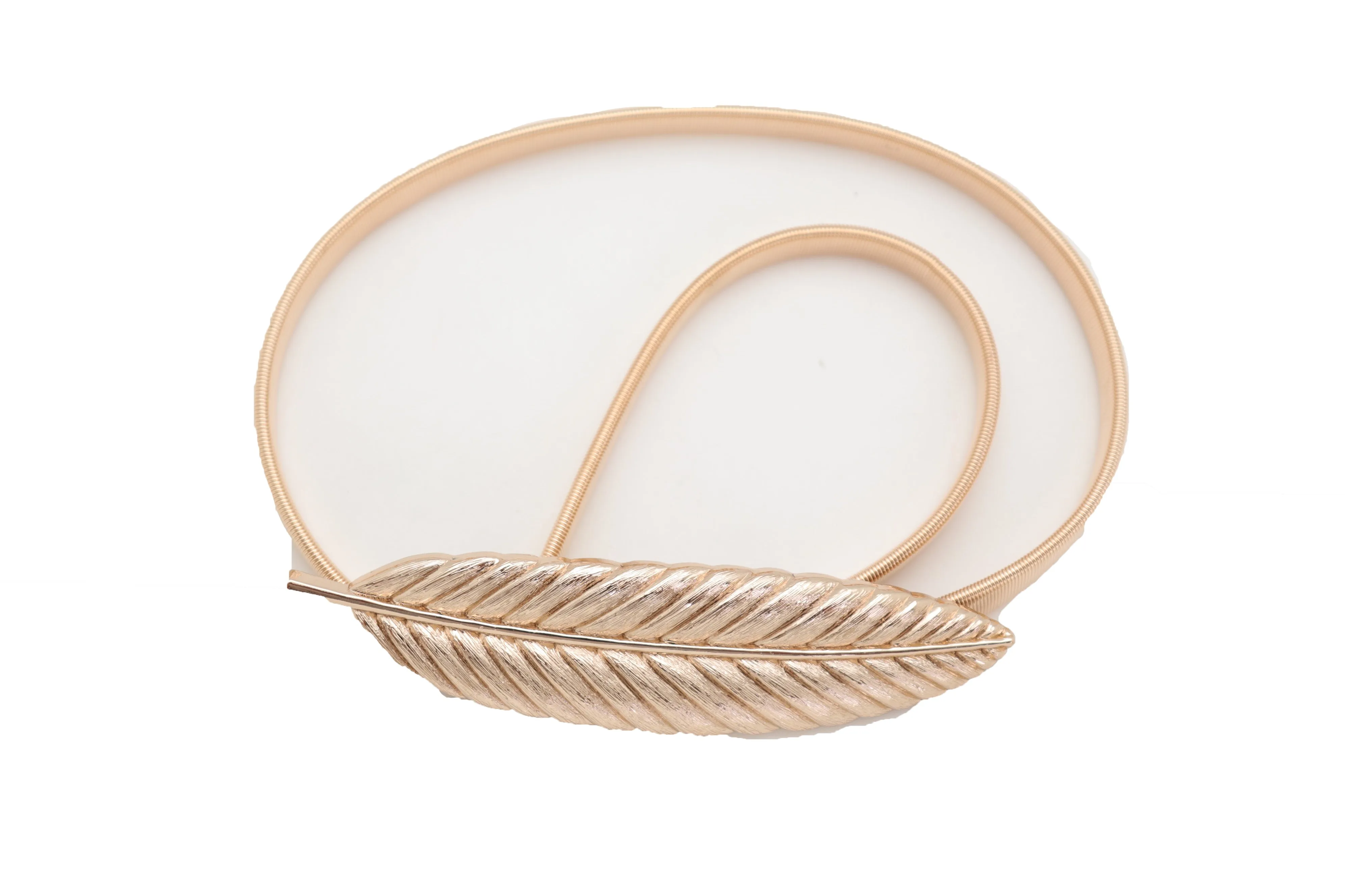 Gold Metal Elastic Narrow Band Wedding Bridal Belt Leaf Buckle Size S M L