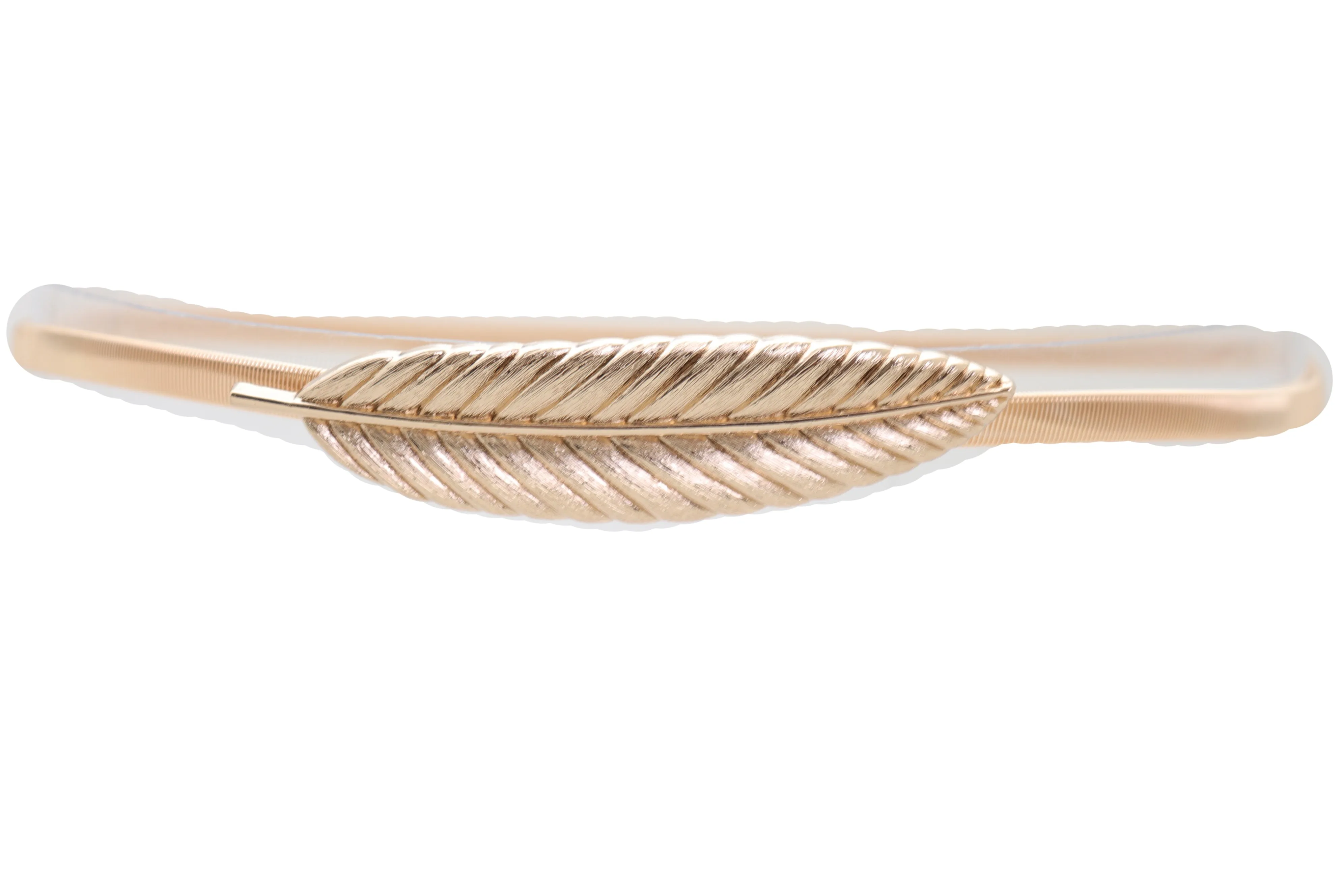 Gold Metal Elastic Narrow Band Wedding Bridal Belt Leaf Buckle Size S M L