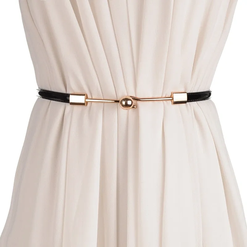 Golden Buckle Leather Belt