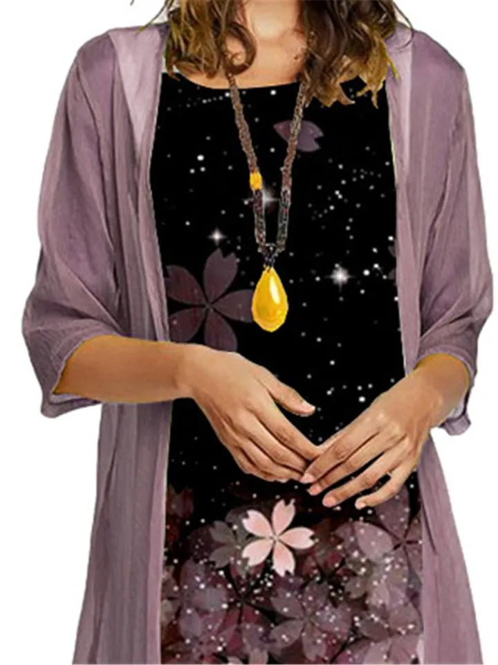 Graceful Casual Comfy Flowers Printed Round Neck Dress   Coat