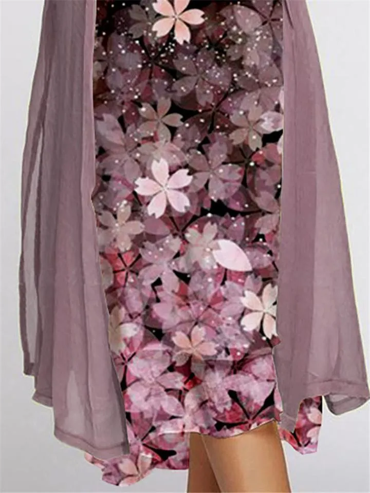 Graceful Casual Comfy Flowers Printed Round Neck Dress   Coat