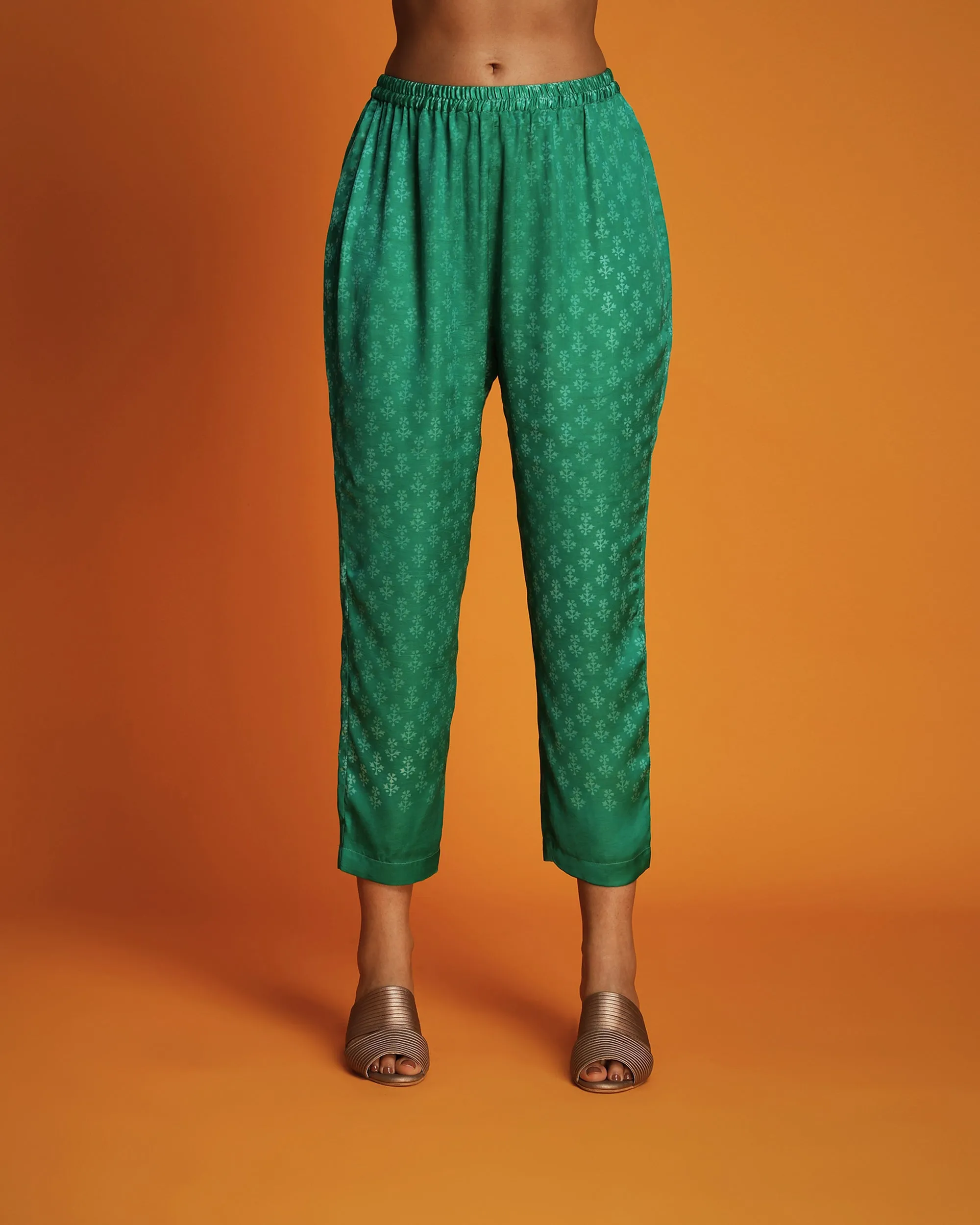 Green ombre block printed tunic set
