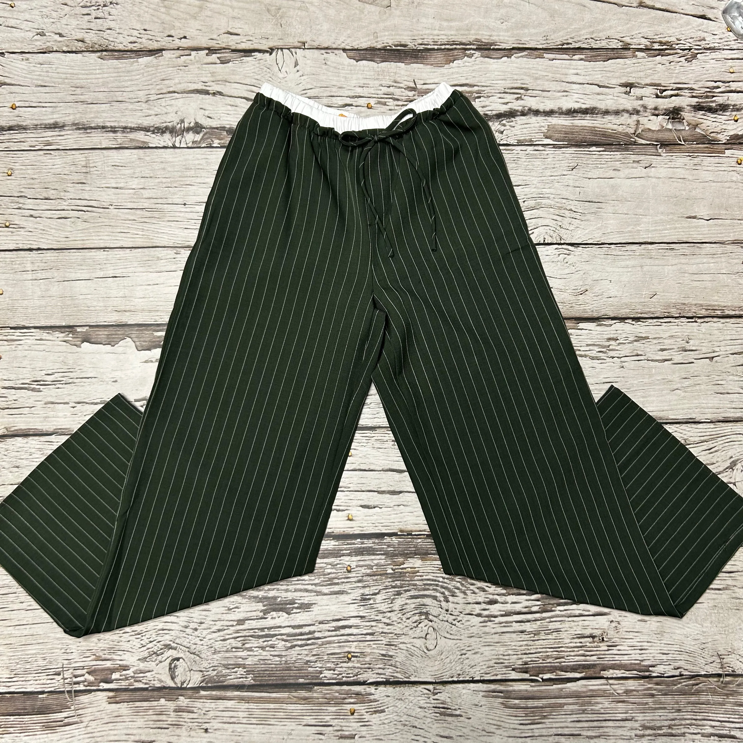 Green Striped Draw String Pants