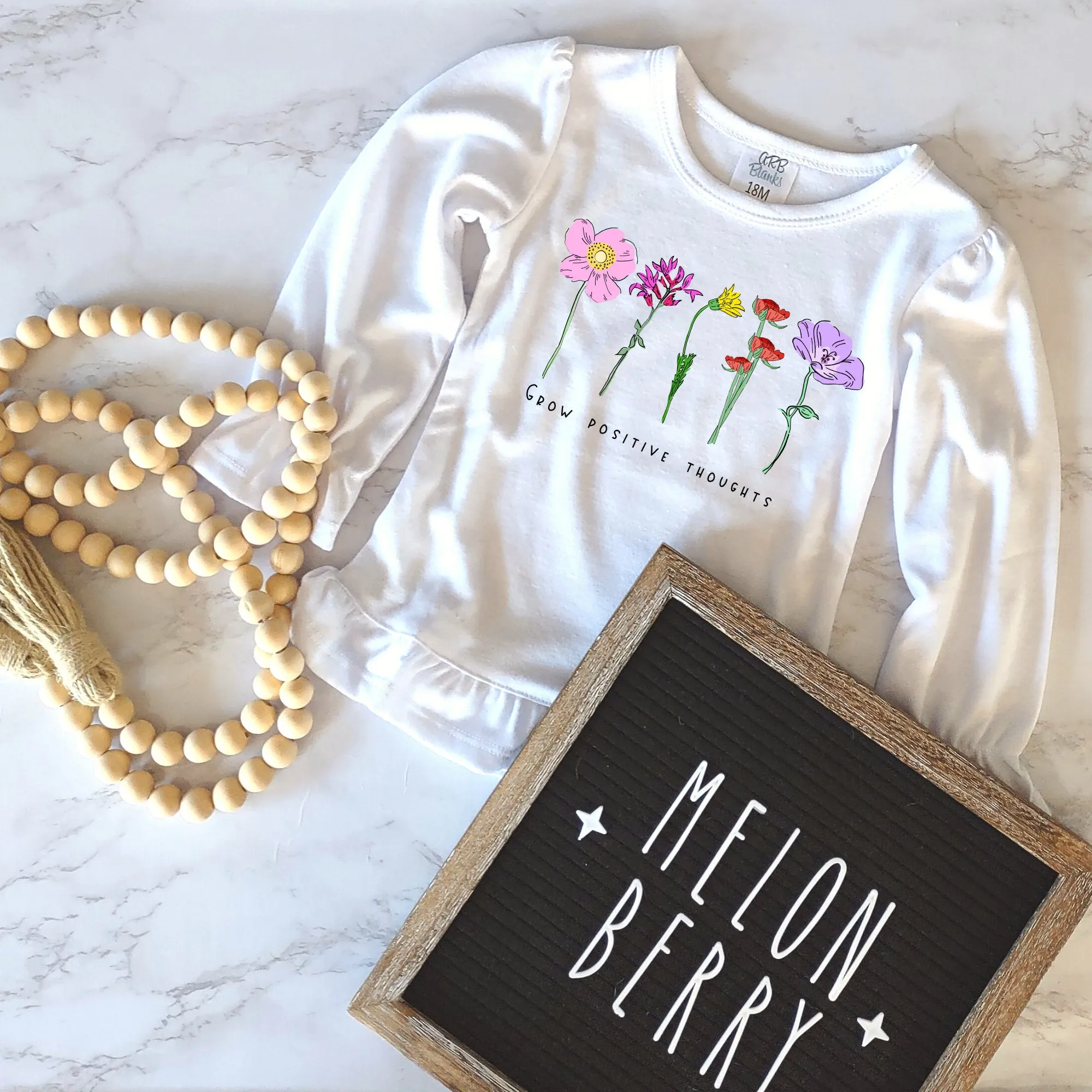 Grow Positive Thoughts Ruffle Tee  | Awareness | Toddler | Baby | Girl |