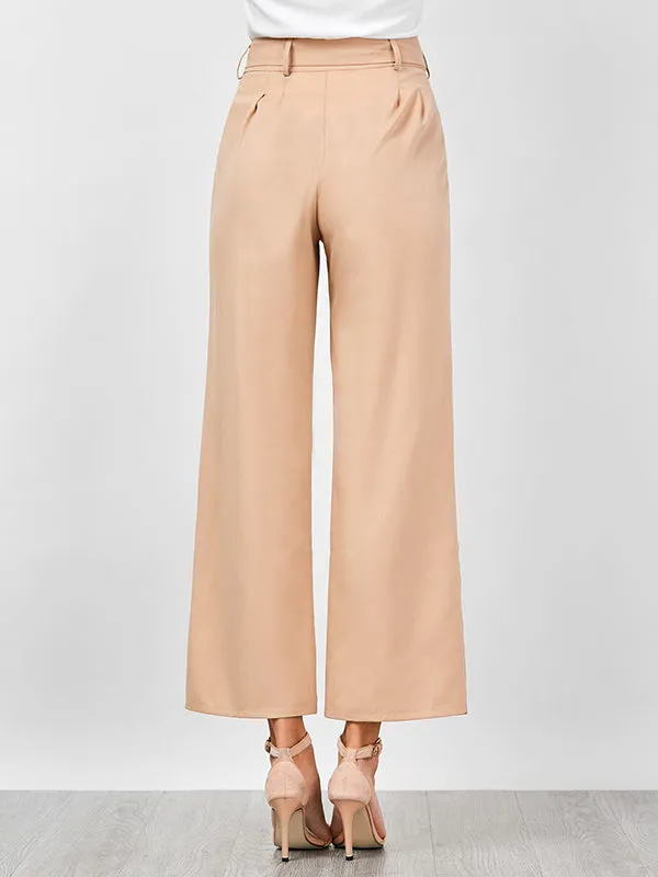 High Waist Belt Casual Wide Leg Trousers