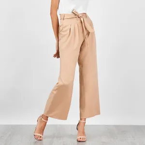 High Waist Belt Casual Wide Leg Trousers