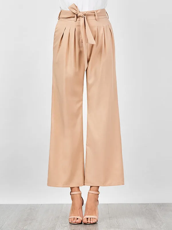 High Waist Belt Casual Wide Leg Trousers