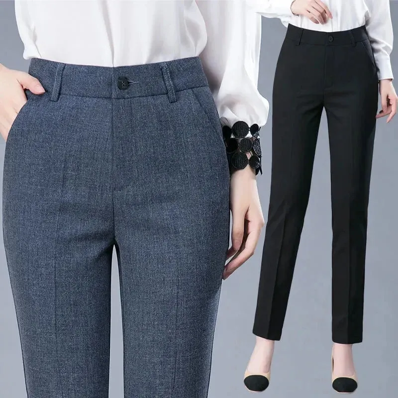 High Waist Formal Ankle Length Pants Women Casual Classic Slim Office Pencil pants Straight Suit Trousers