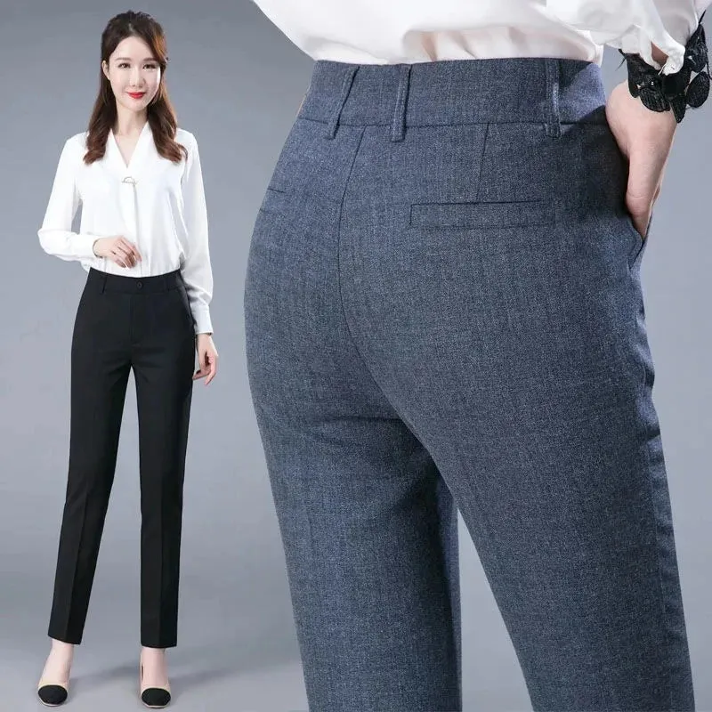 High Waist Formal Ankle Length Pants Women Casual Classic Slim Office Pencil pants Straight Suit Trousers