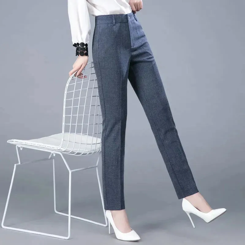 High Waist Formal Ankle Length Pants Women Casual Classic Slim Office Pencil pants Straight Suit Trousers