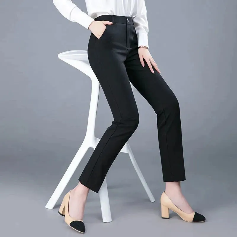 High Waist Formal Ankle Length Pants Women Casual Classic Slim Office Pencil pants Straight Suit Trousers