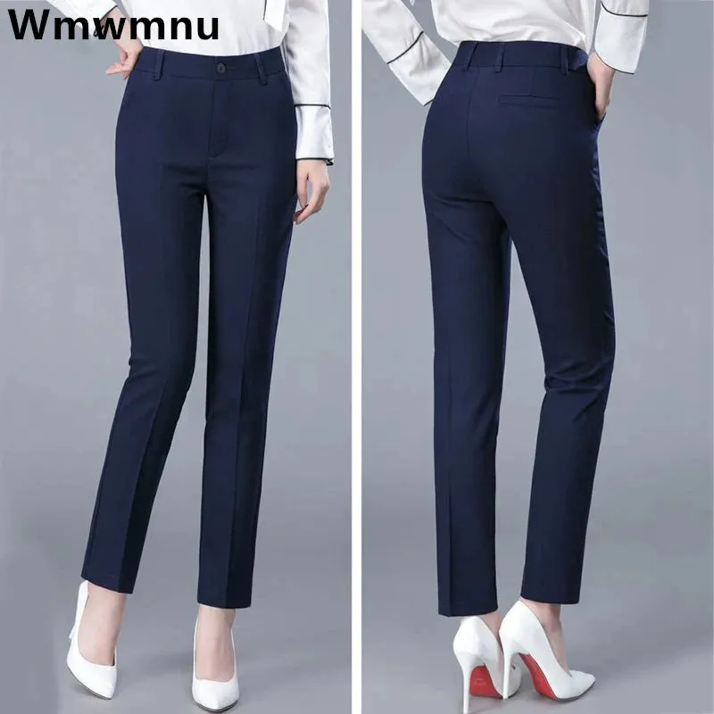 High Waist Formal Ankle Length Pants Women Casual Classic Slim Office Pencil pants Straight Suit Trousers