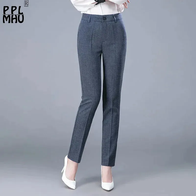 High Waist Formal Ankle Length Pants Women Casual Classic Slim Office Pencil pants Straight Suit Trousers