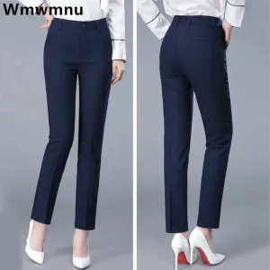 High Waist Formal Ankle Length Pants Women Casual Classic Slim Office Pencil pants Straight Suit Trousers