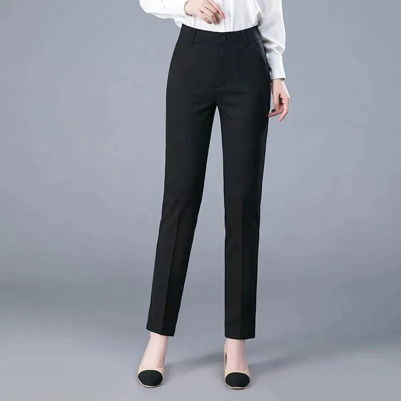 High Waist Formal Ankle Length Pants Women Casual Classic Slim Office Pencil pants Straight Suit Trousers