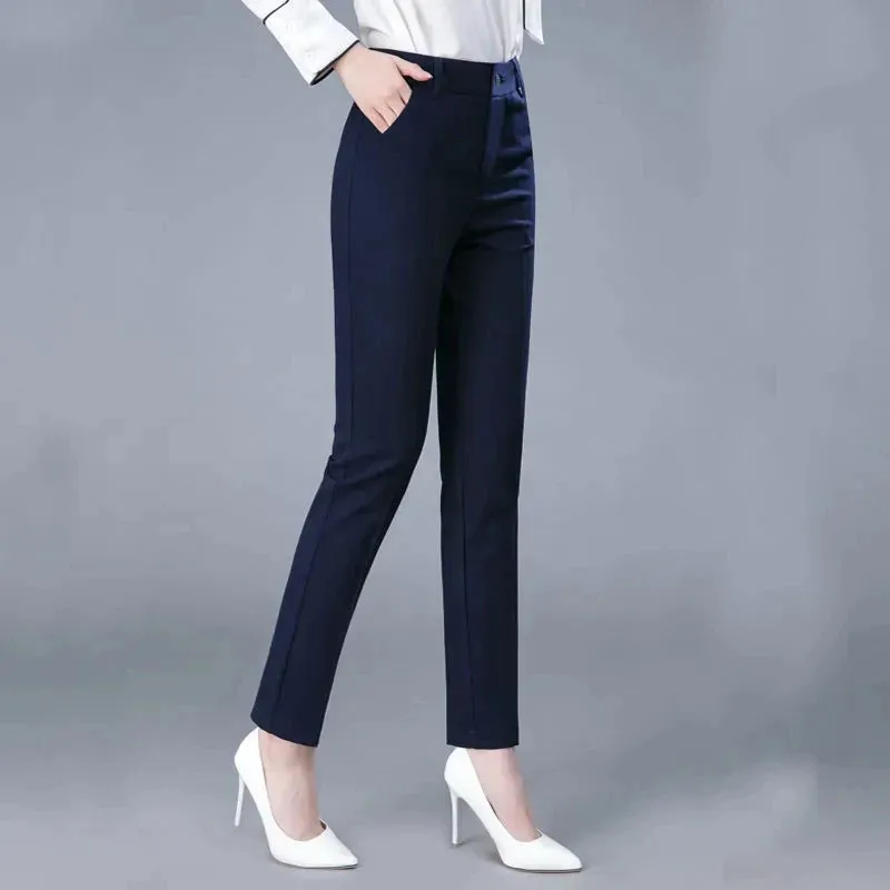 High Waist Formal Ankle Length Pants Women Casual Classic Slim Office Pencil pants Straight Suit Trousers