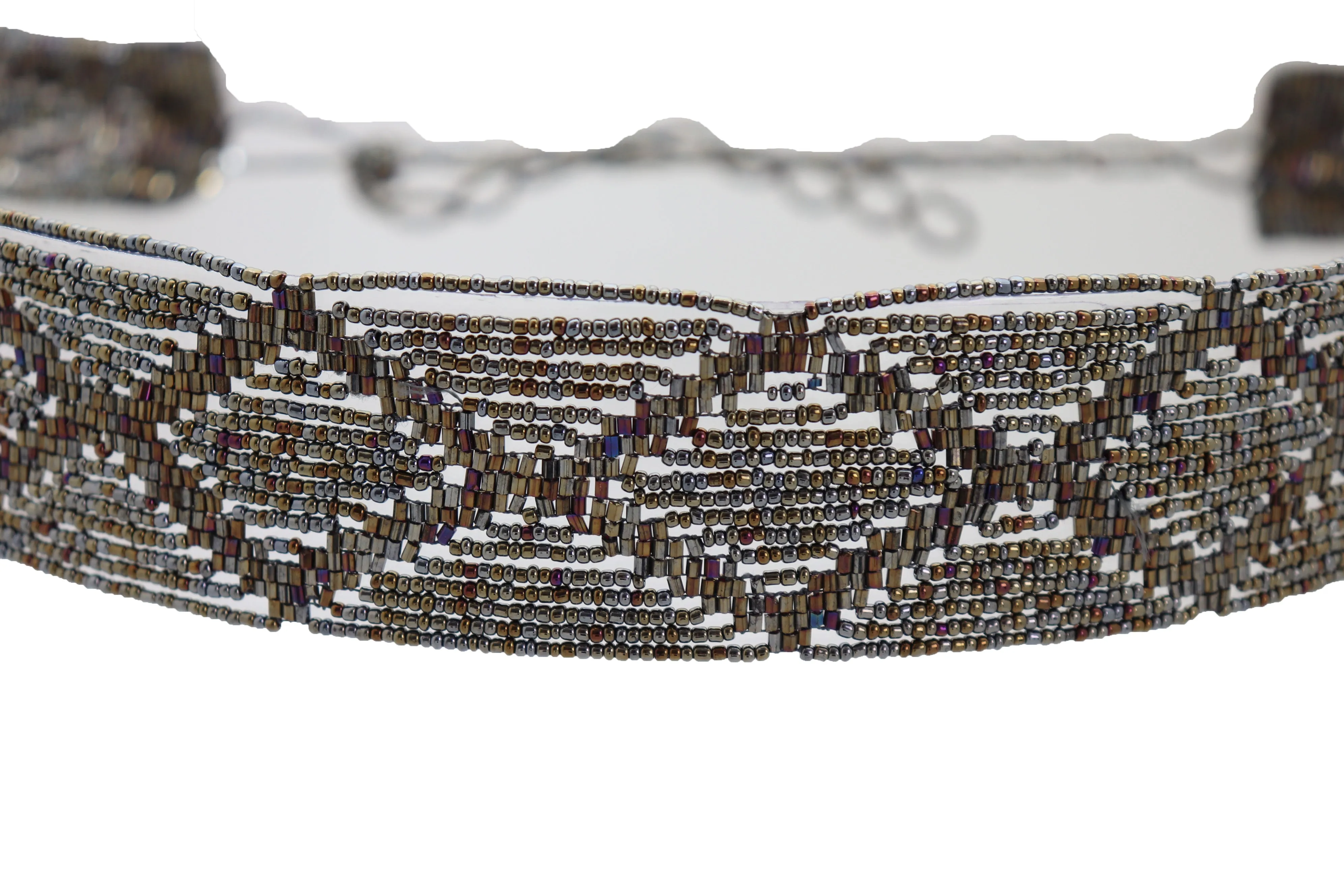 High Waist Hip Bronze Green Beads Wrap Around Tie Fashion Belt Size M L