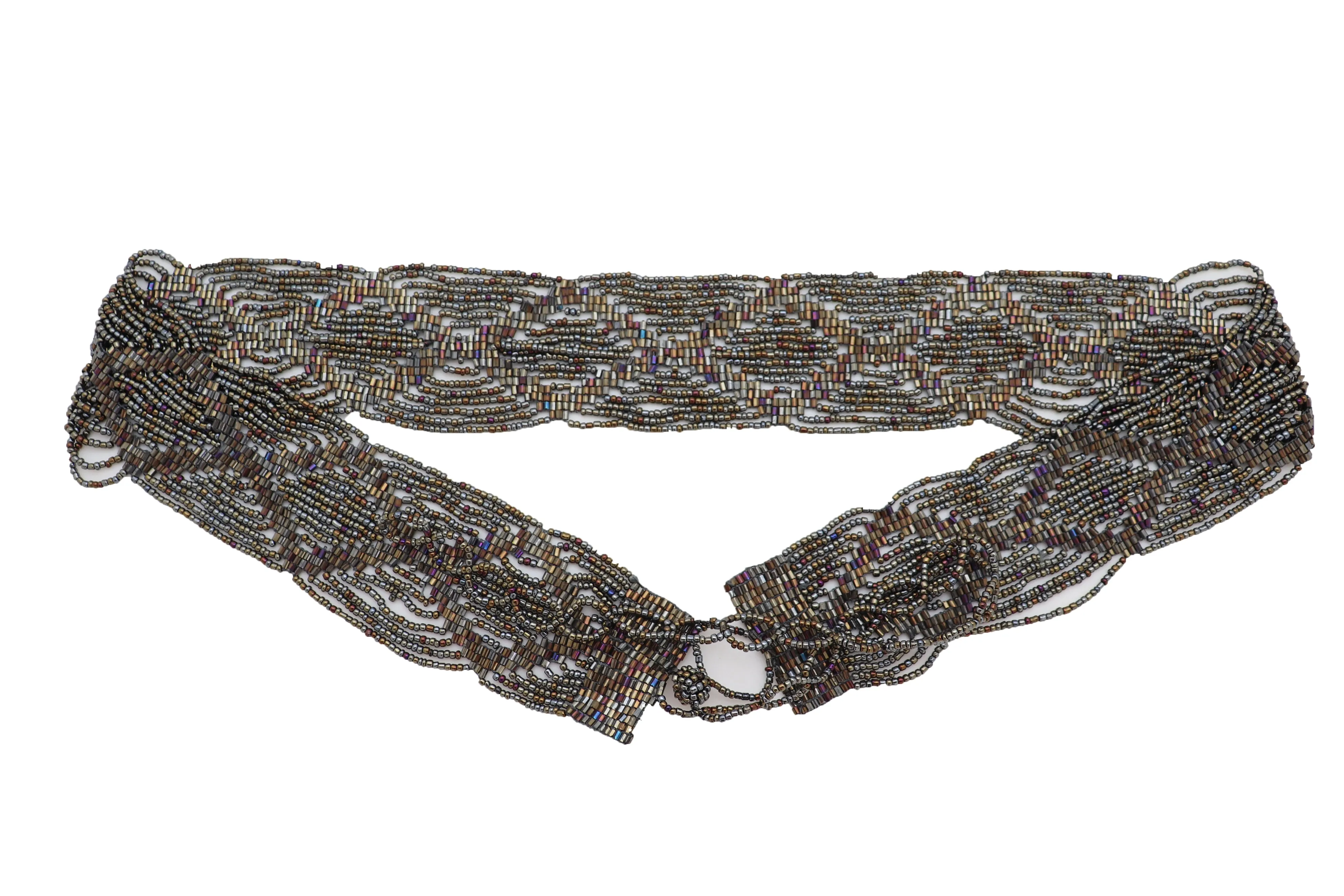 High Waist Hip Bronze Green Beads Wrap Around Tie Fashion Belt Size M L