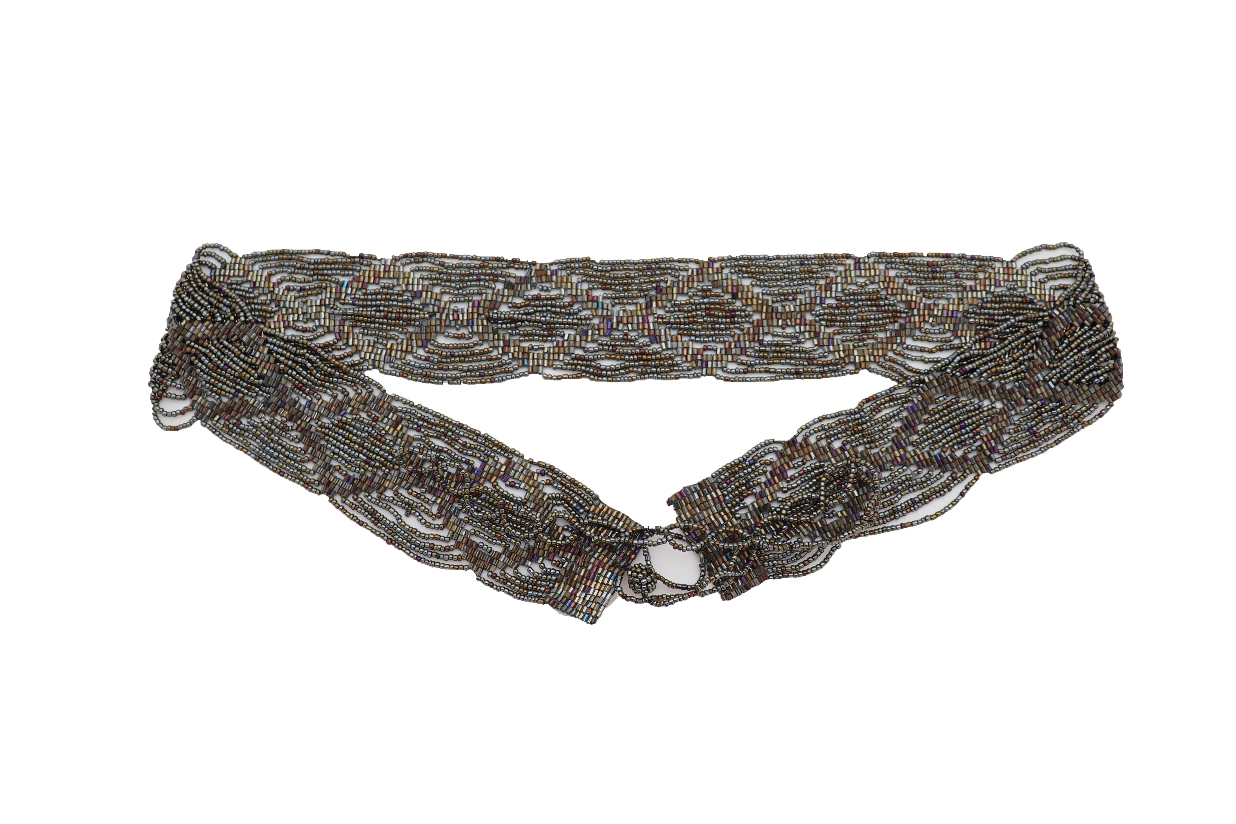 High Waist Hip Bronze Green Beads Wrap Around Tie Fashion Belt Size M L