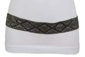 High Waist Hip Bronze Green Beads Wrap Around Tie Fashion Belt Size M L