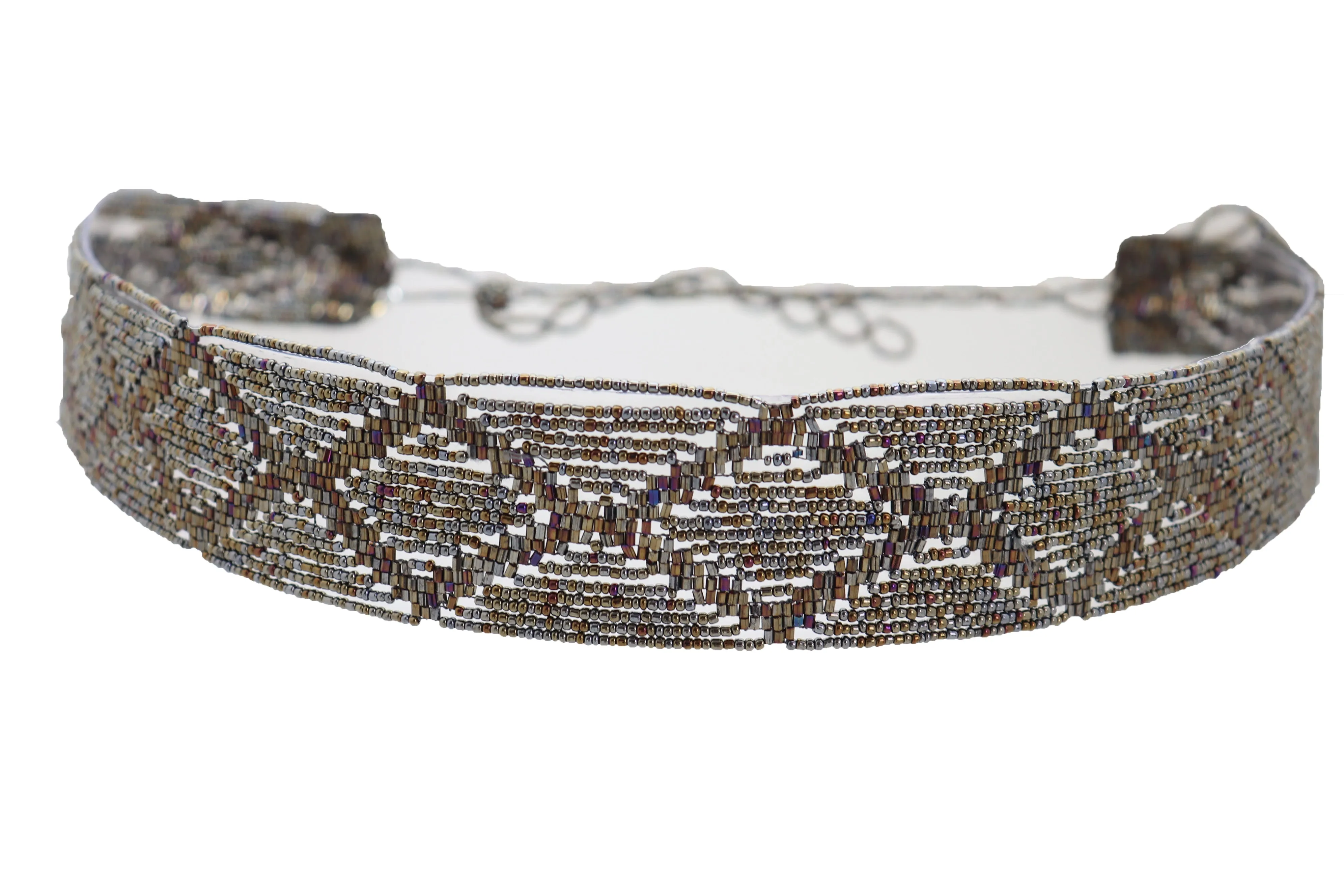 High Waist Hip Bronze Green Beads Wrap Around Tie Fashion Belt Size M L