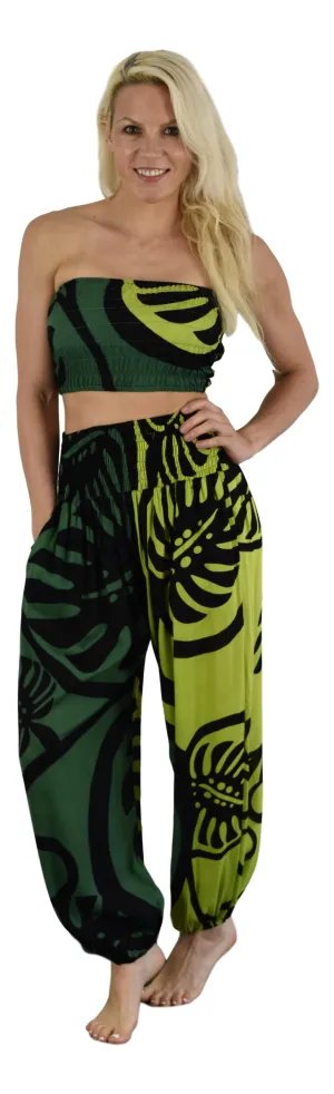 Holoholo - Pant with Bandeau Top  - Monstera - Green