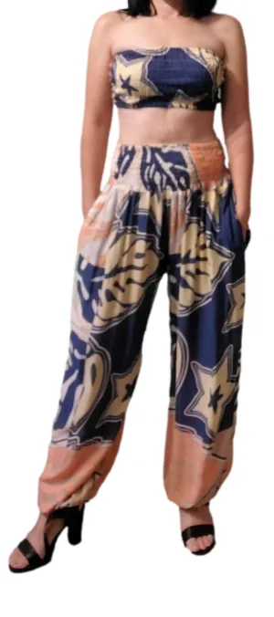 Holoholo - Pant with Bandeau Top  - Monstera Madness - Coral - Denim