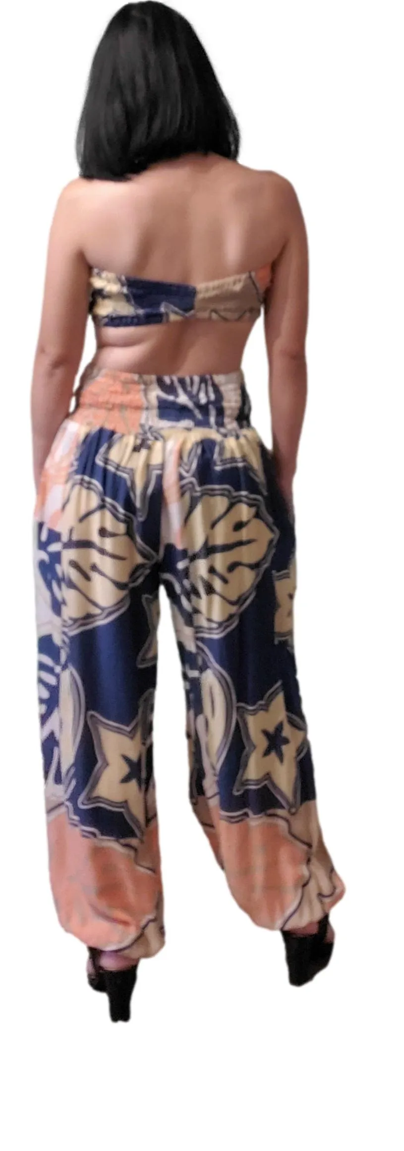 Holoholo - Pant with Bandeau Top  - Monstera Madness - Coral - Denim