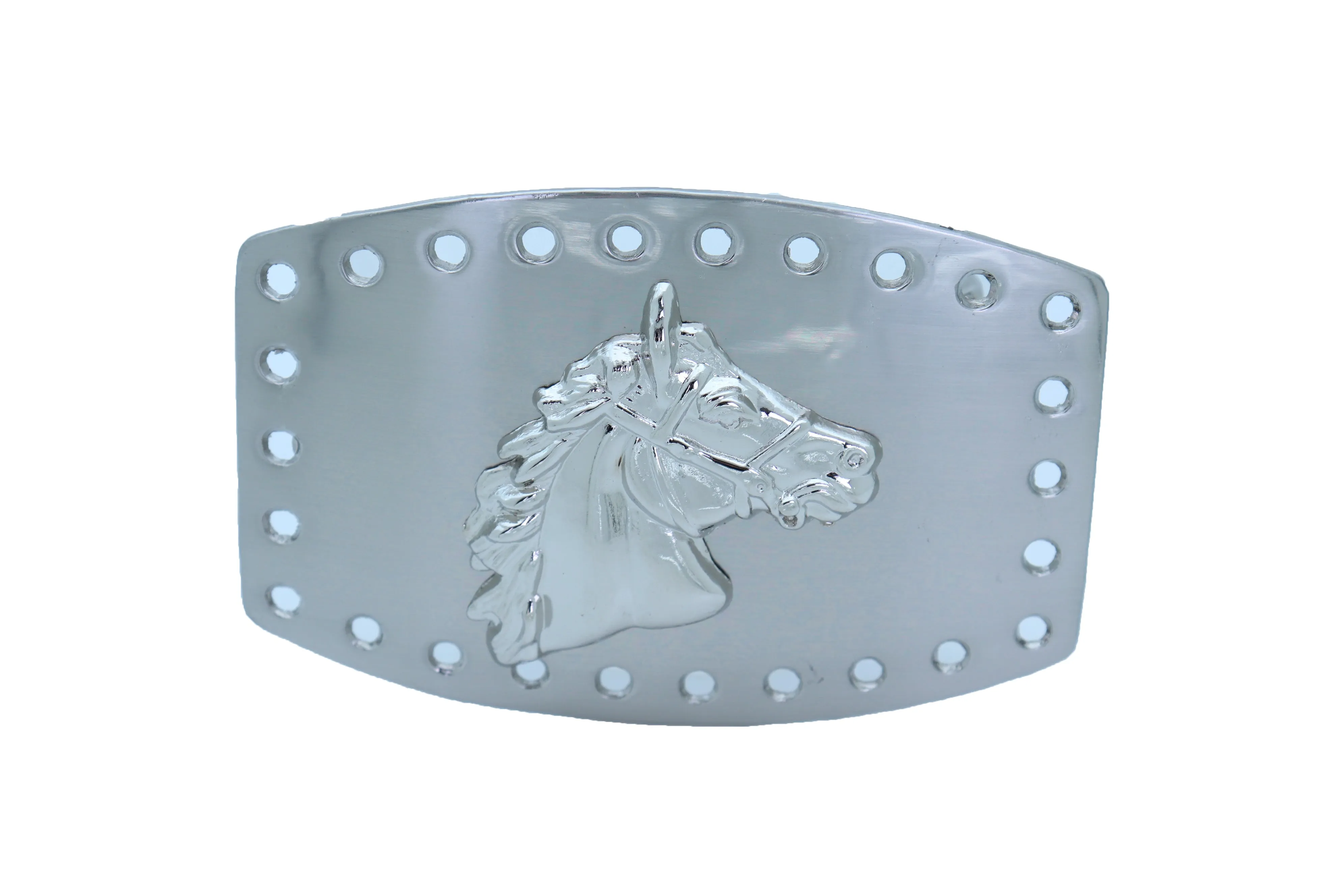 Horse Profile Silver Metal Rectangular Belt Buckle