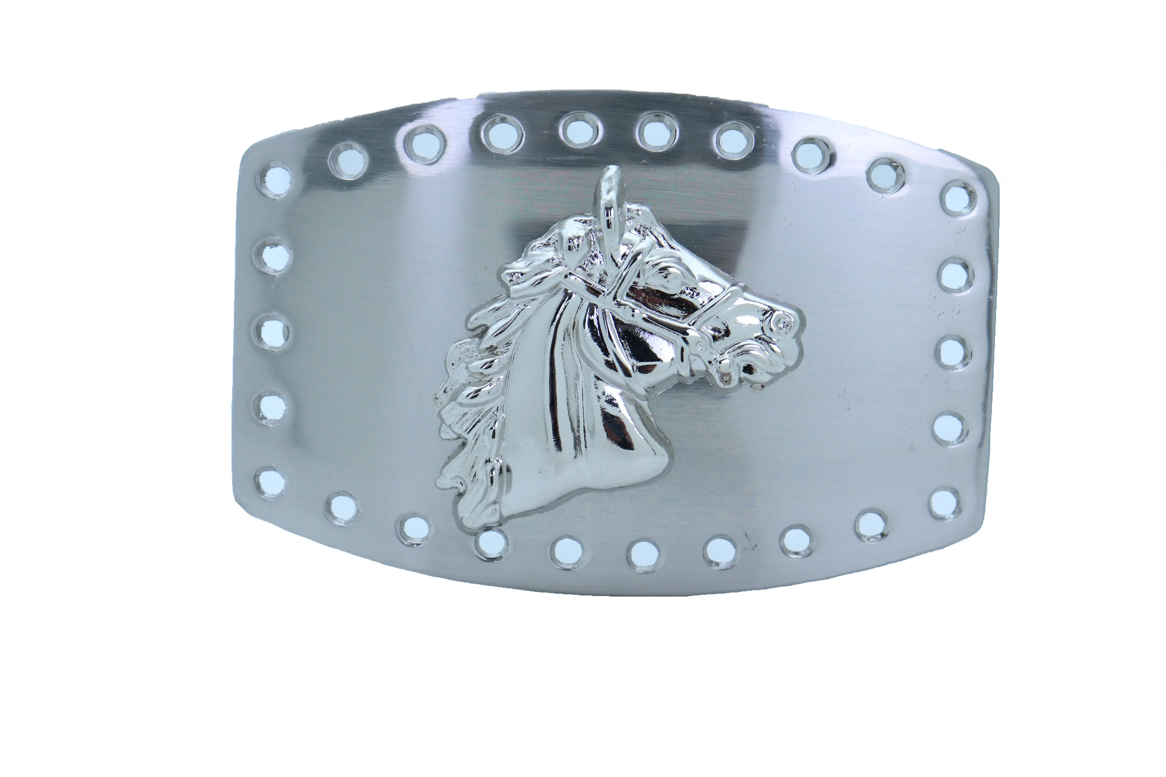 Horse Profile Silver Metal Rectangular Belt Buckle