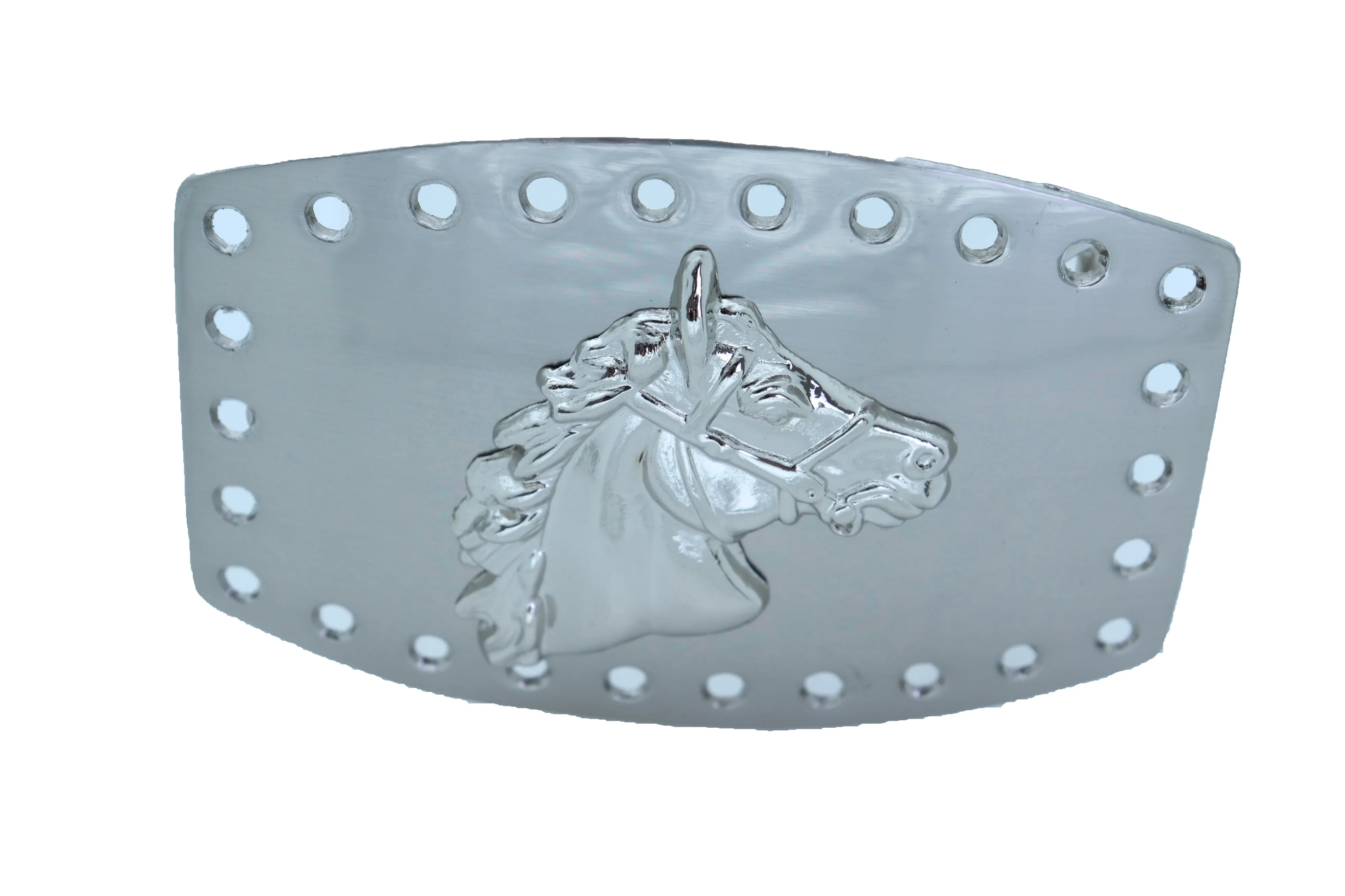 Horse Profile Silver Metal Rectangular Belt Buckle