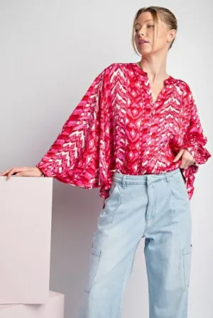 Hot Pink Mix Arrows Printed Dolman
