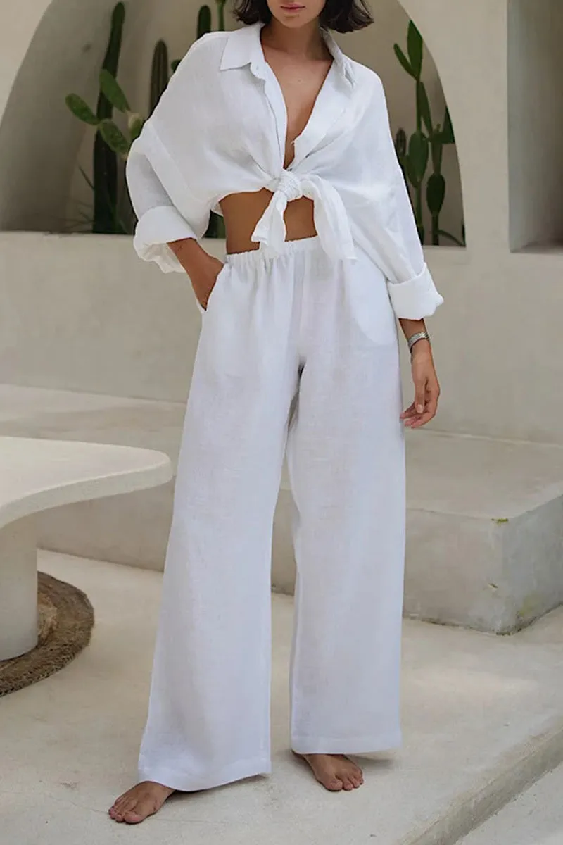 HUQ1367 Casual Linen Long Sleeve Pants Set