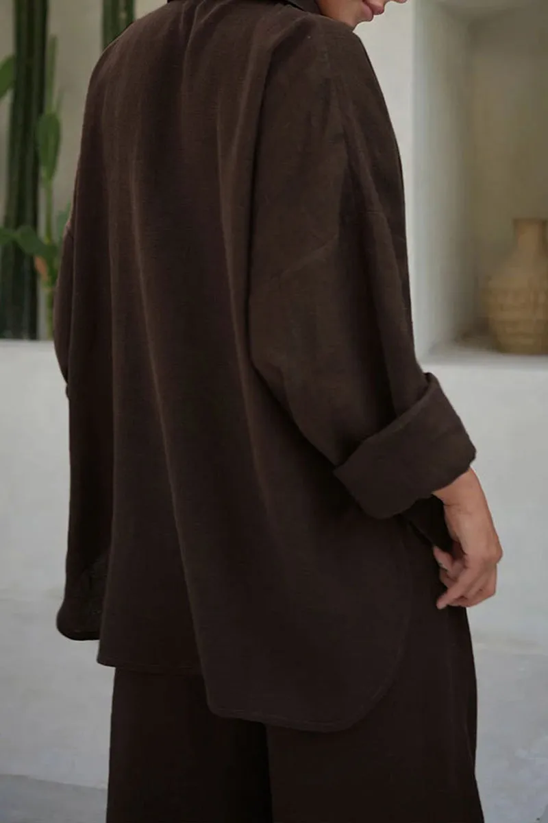 HUQ1367 Casual Linen Long Sleeve Pants Set