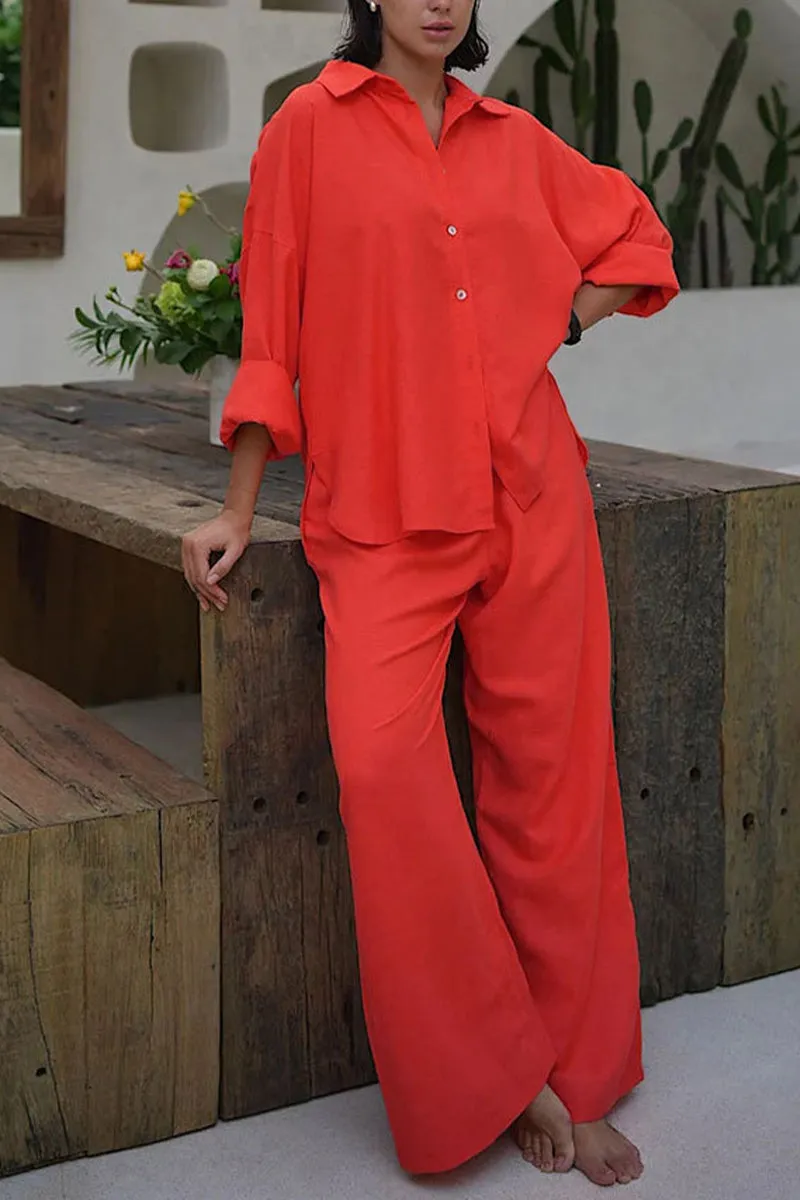 HUQ1367 Casual Linen Long Sleeve Pants Set