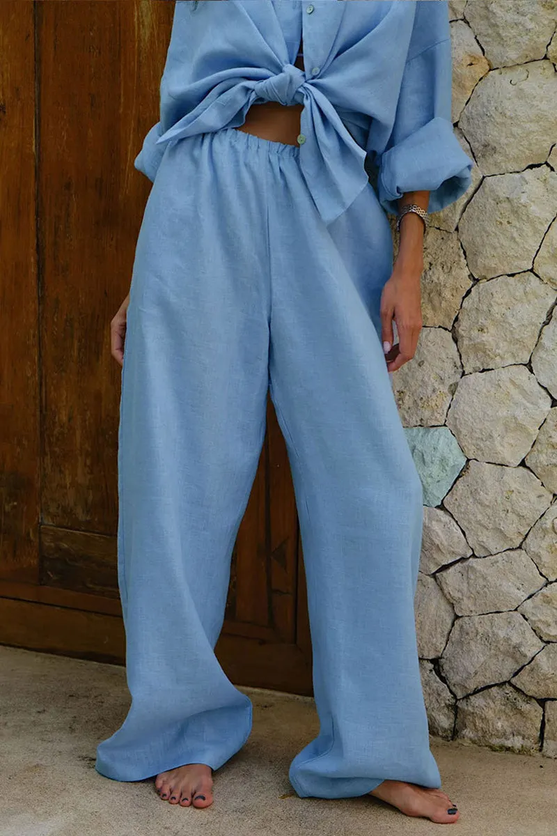 HUQ1367 Casual Linen Long Sleeve Pants Set