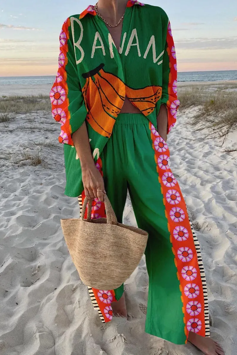 HUR1011 Printed casual pans & shorts set