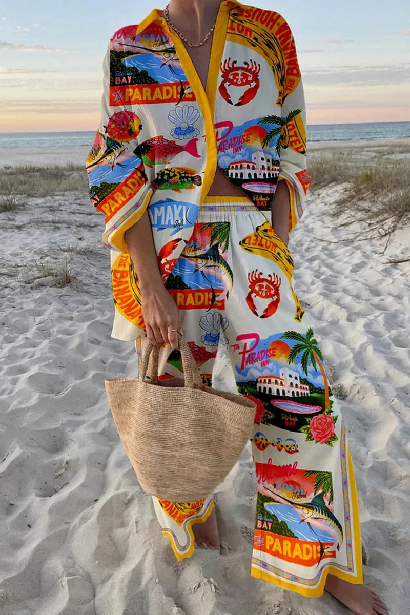HUR1011 Printed casual pans & shorts set