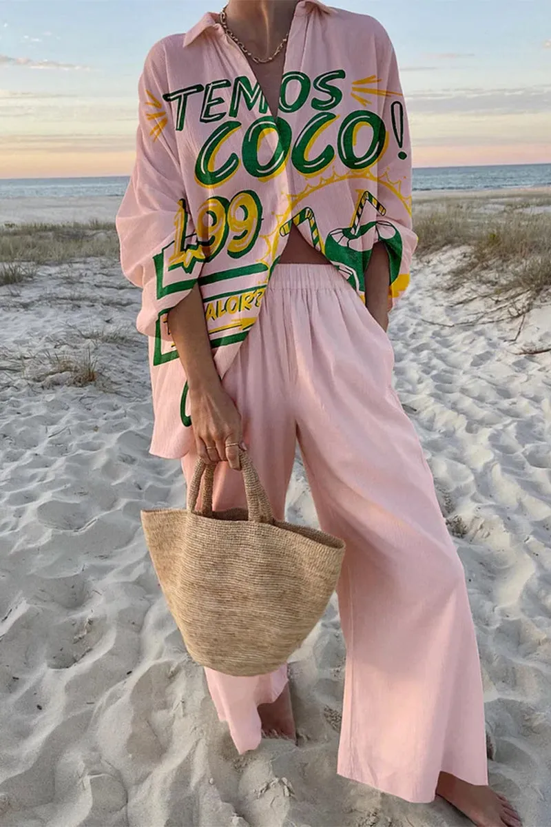 HUR1011 Printed casual pans & shorts set